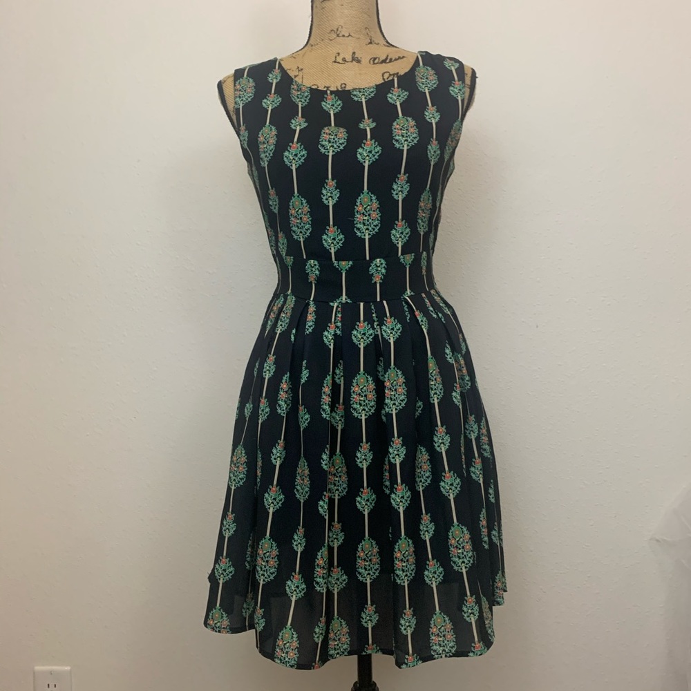 EUC Black and Green Floral Dress